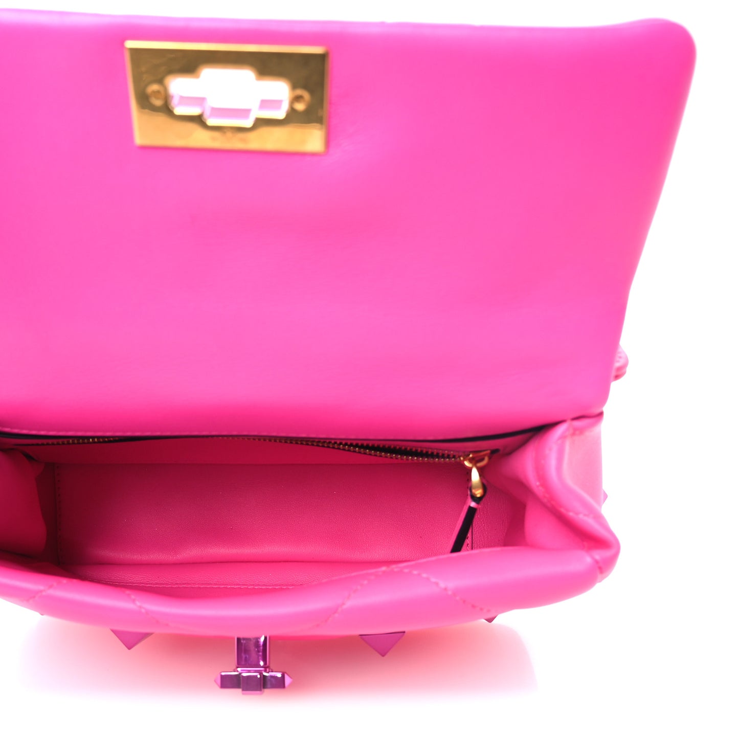 Nappa Lacquer Monochrome Medium Roman Stud Shoulder Bag Pink PP