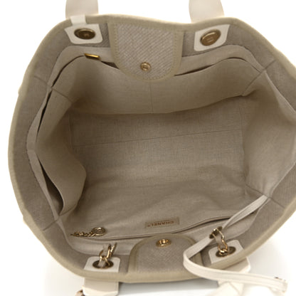 Chanel Mixed Fibers Calfskin Medium Deauville Tote Beige White 6 of 11
