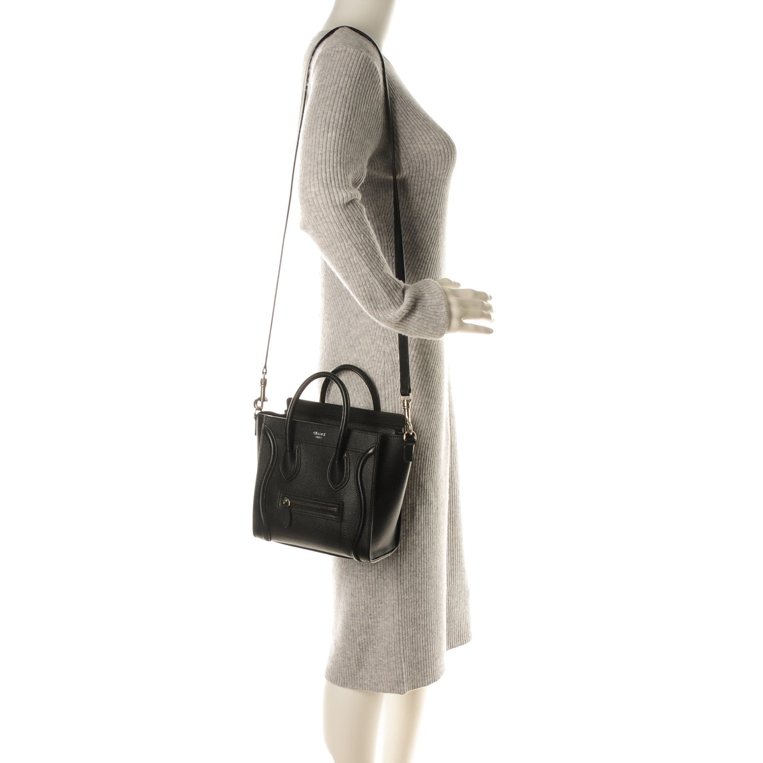 Celine Drummed Calfskin Nano Luggage Black 2 of 6