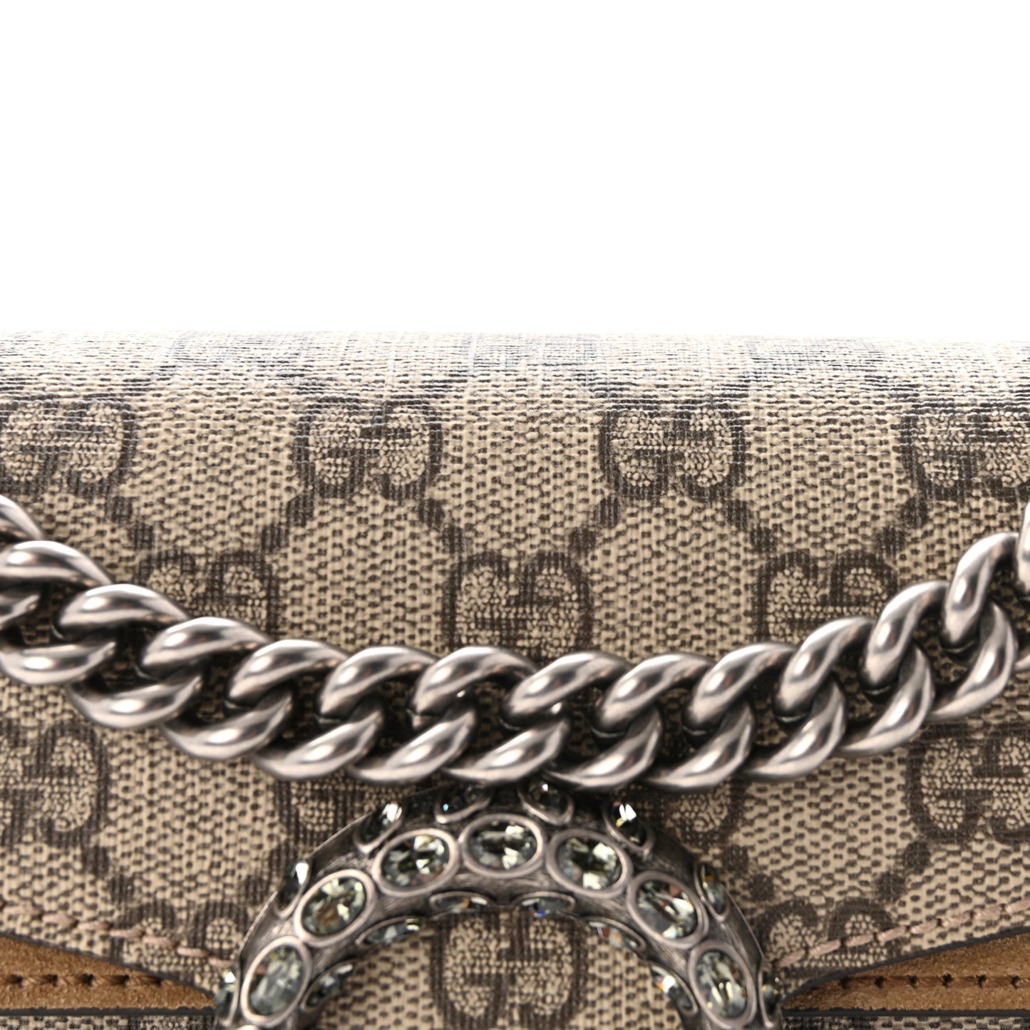 GG Supreme Monogram Suede Crystal Small Dionysus Shoulder Bag Beige Ebony Taupe