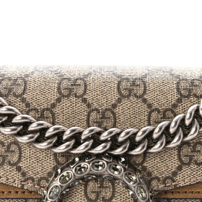 Gucci GG Supreme Monogram Suede Crystal Small Dionysus Shoulder Bag Beige Ebony Taupe 8 of 10