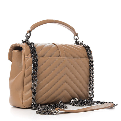Saint Laurent Sheepskin Matelasse Chevron Monogram Medium College Bag Taupe 2 of 9