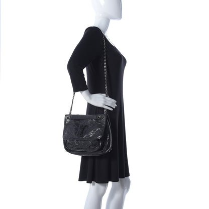 Saint Laurent Crinkled Calfskin Matelasse Monogram Medium Niki Chain Satchel Black 2 of 17