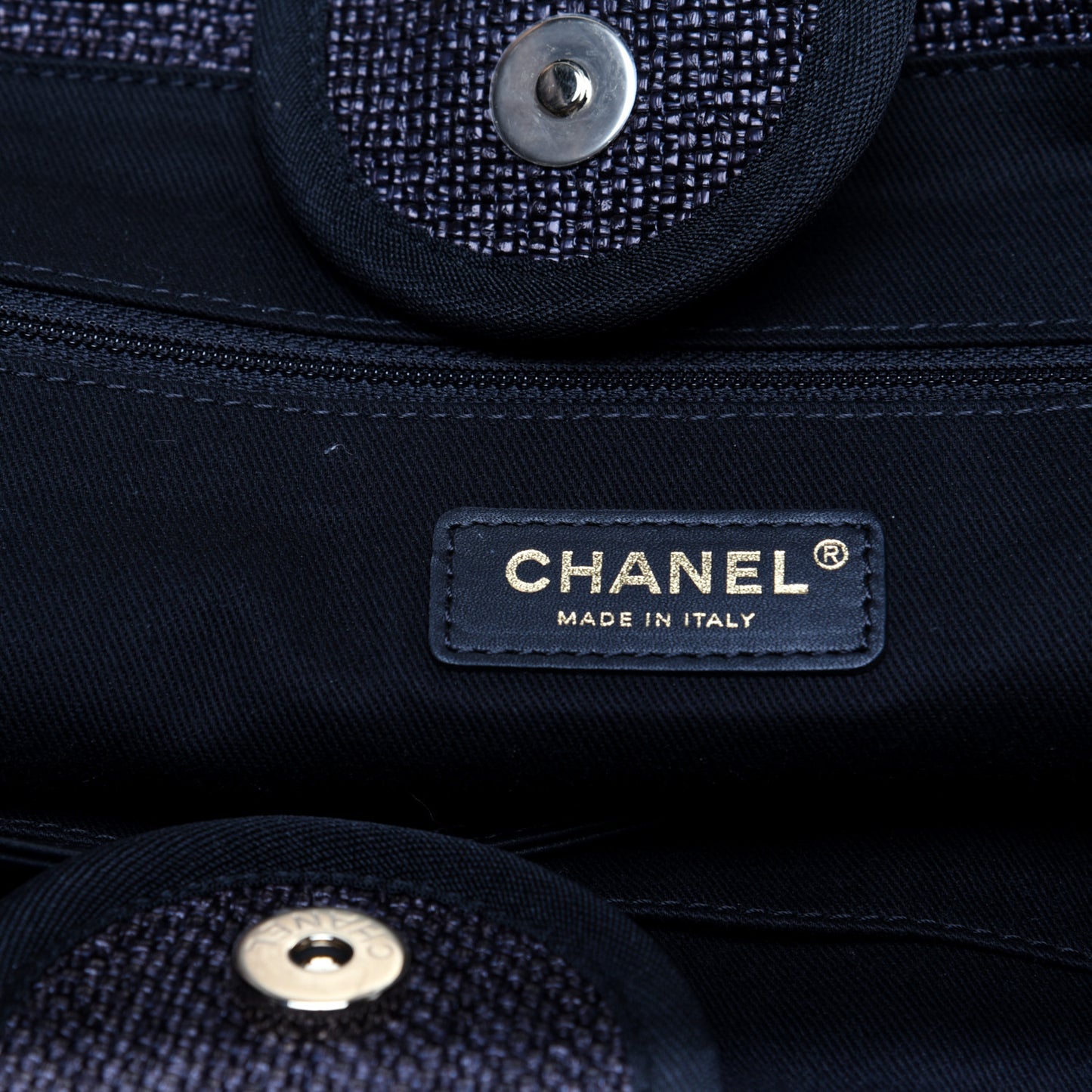 Woven Straw Raffia Medium Deauville Tote Navy