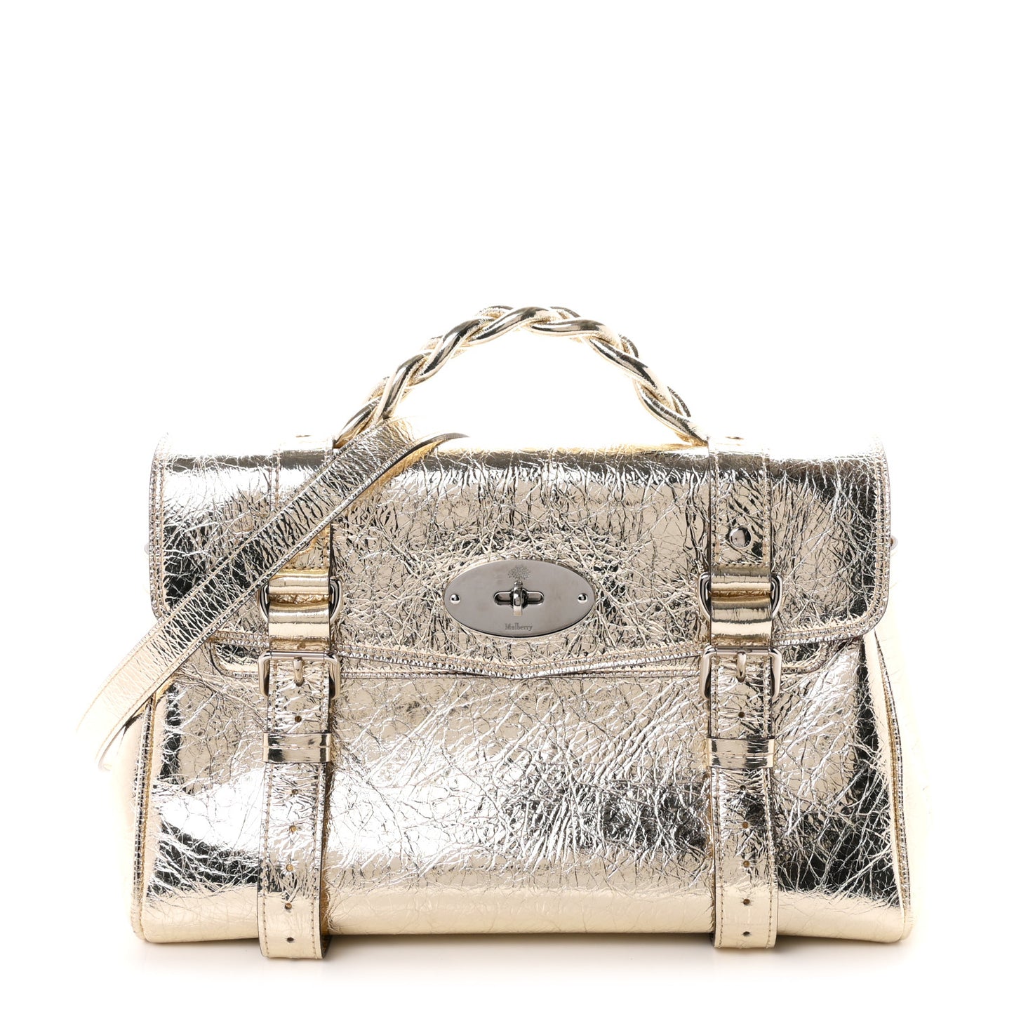 Metallic Crinkled Calfskin Medium Alexa Gold