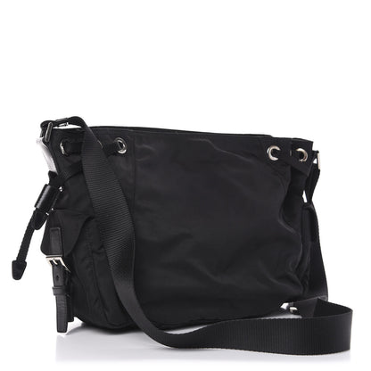 Prada Tessuto Nylon Soft Calfskin Drawstring Shoulder Bag Black 2 of 9