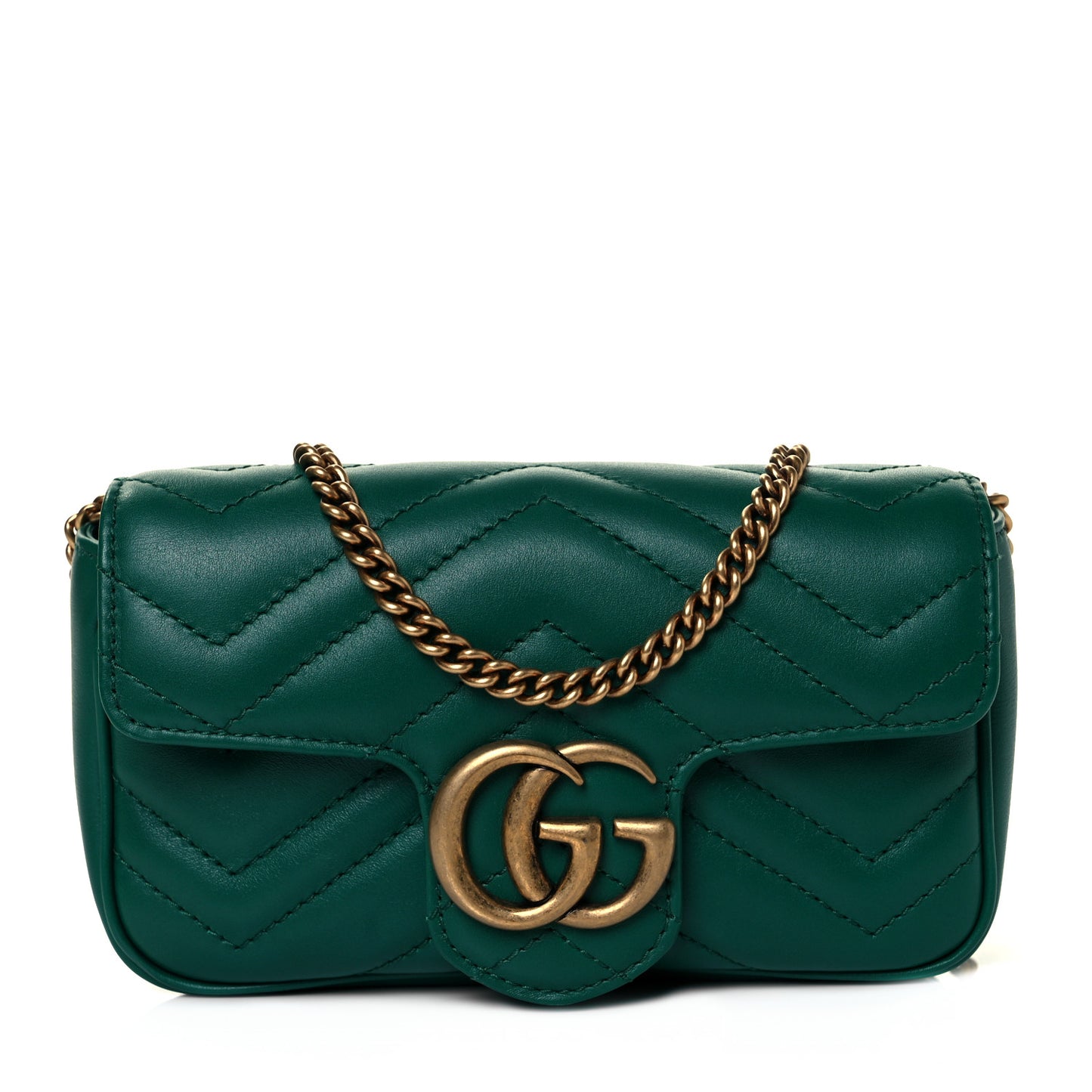Calfskin Matelasse Super Mini GG Marmont Shoulder Bag Emerald Green