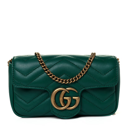 Gucci Calfskin Matelasse Super Mini GG Marmont Shoulder Bag Emerald Green 1 of 9