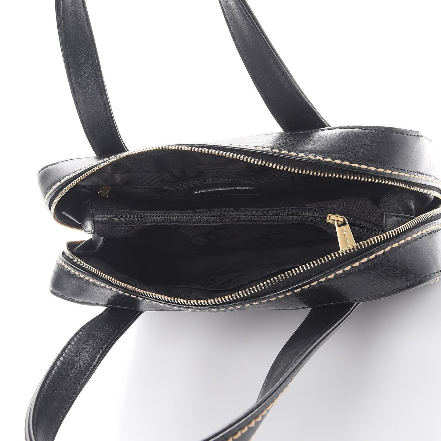 Calfskin Wild Stitch Top Handle Bag Black