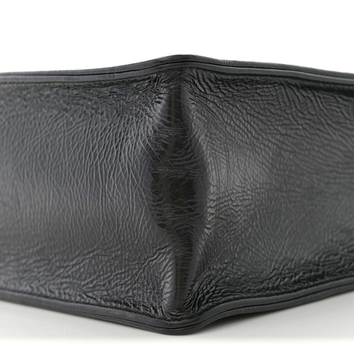 Shiny Aged Calfskin North South Shopping Bag Black