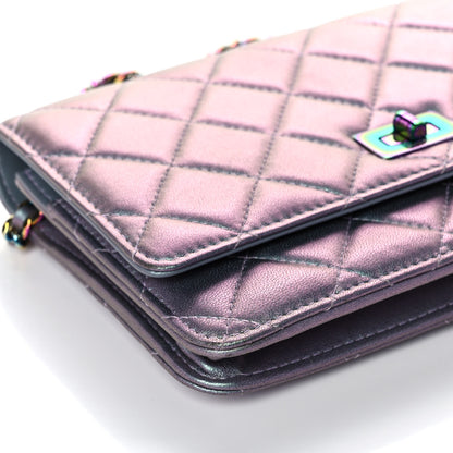 Chanel Iridescent Lambskin Quilted Reissue Wallet On Chain WOC Light Purple 9 of 10