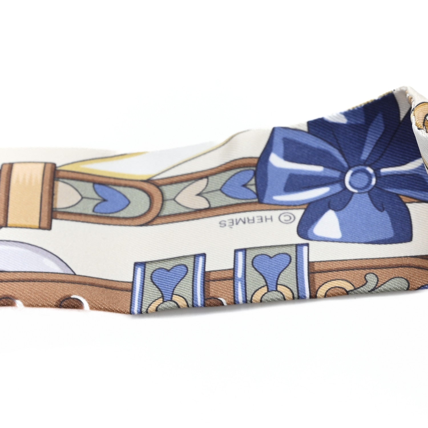 Hermes Silk Harnais De Coeur Twilly Creme Bleu Jean Vert Amande 3 of 3