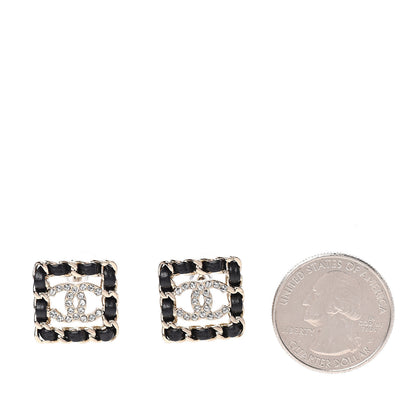 Chanel Crystal Lambskin Chain Sergeant Stud Earrings Black Gold 2 of 5