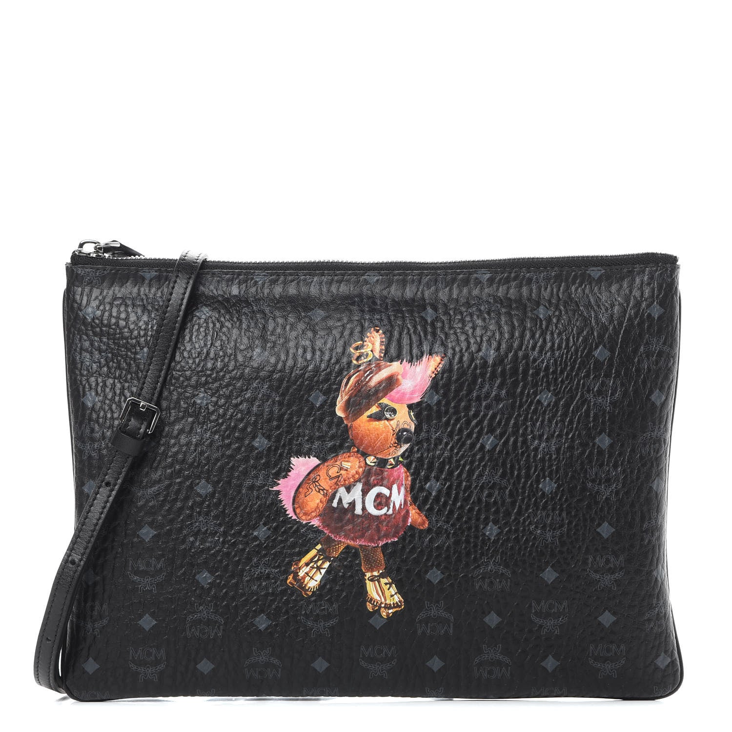 MCM Visetos Medium Punk Rabbit Crossbody Pouch Black 1 of 10