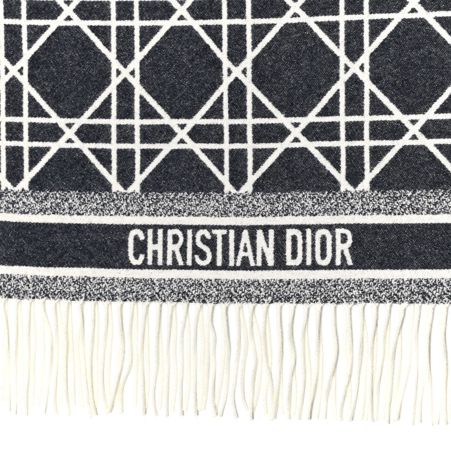 Christian Dior Cashmere Macrocannage Throw Blanket Navy Blue Off White 4 of 5