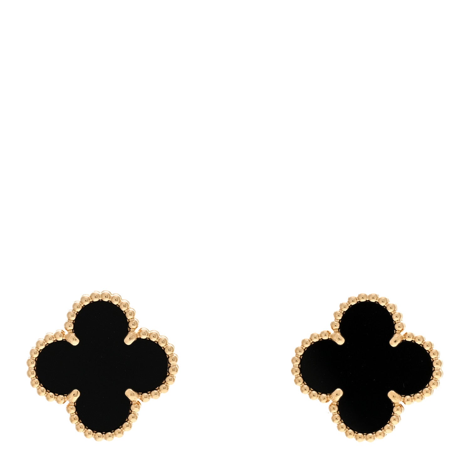 Van Cleef & Arpels 18k Yellow Gold Black Onyx Vintage Alhambra Earrings 1 of 5