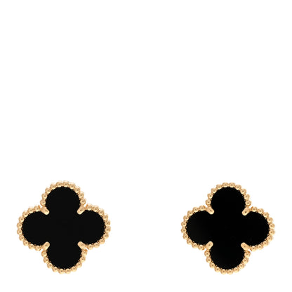 Van Cleef & Arpels 18k Yellow Gold Black Onyx Vintage Alhambra Earrings 1 of 5