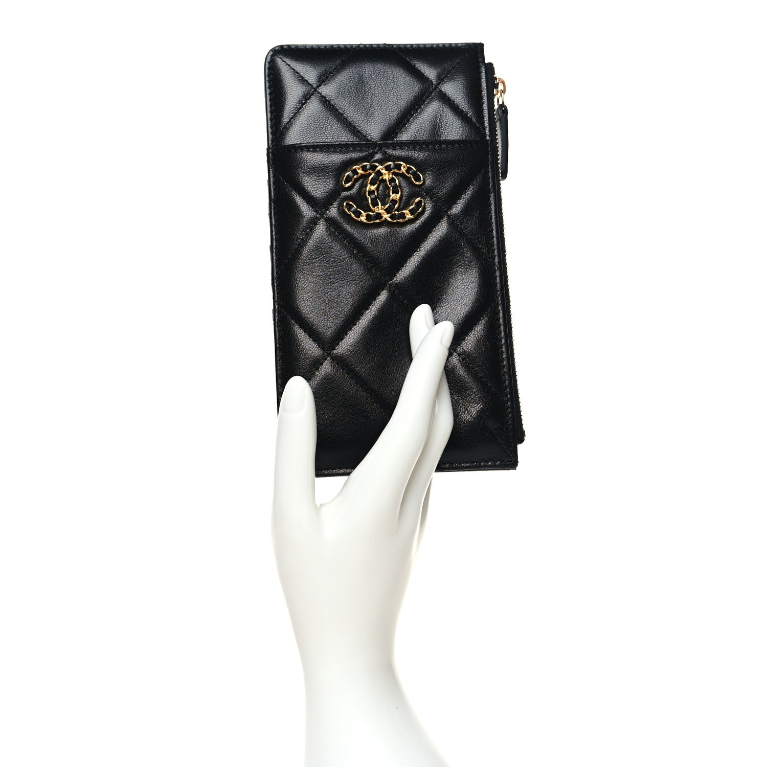 Chanel Goatskin Quilted Chanel 19 Phone and Card Holder Black 2 of 9