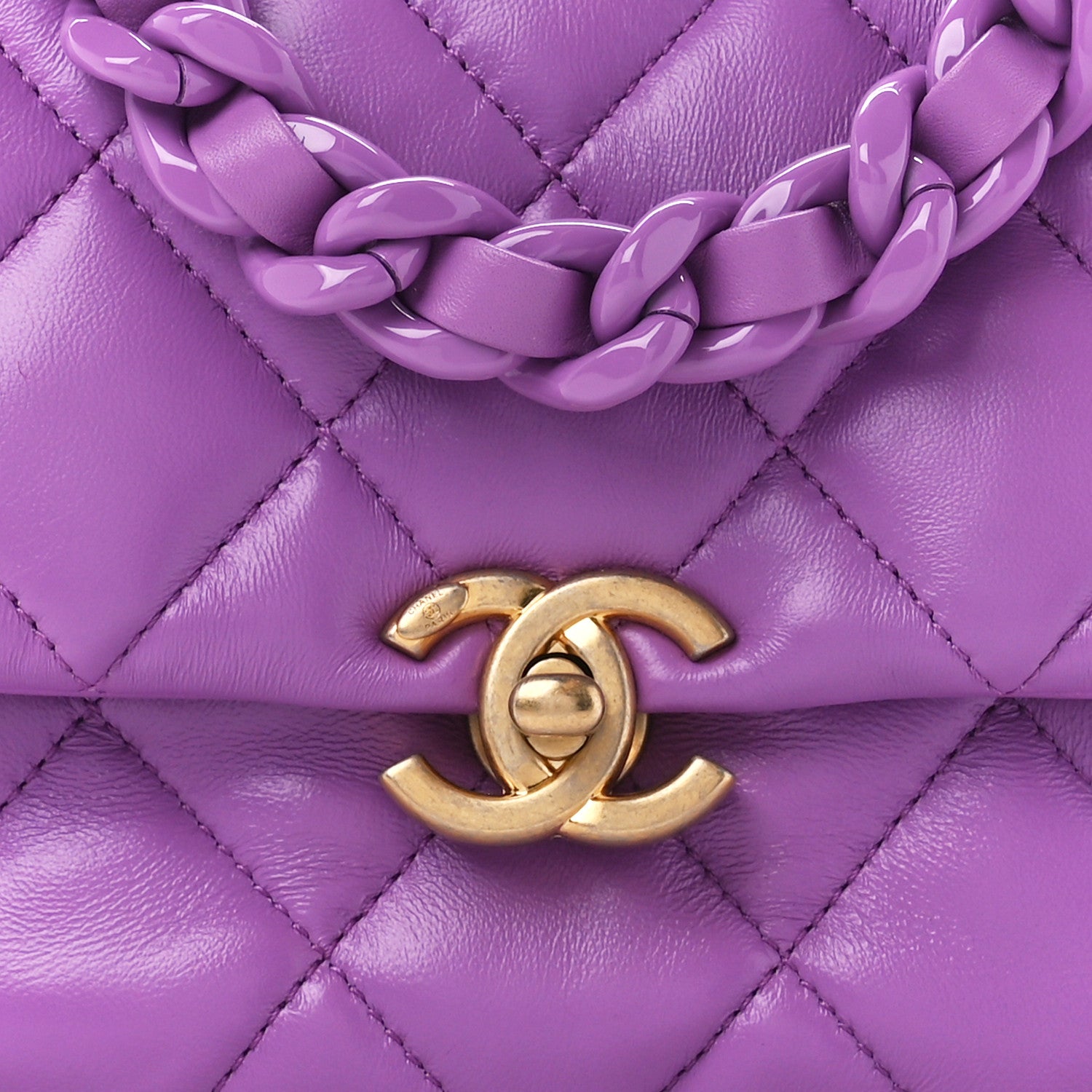 Chanel Lambskin Quilted Mini Lacquered Chain Flap Purple 8 of 11