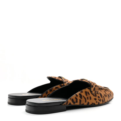 Prada Pony Hair Leopard Metal Triangle Logo 10mm Loafer Mules 40 Brown 5 of 11