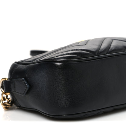 Gucci Calfskin Matelasse Small GG Marmont Chain Shoulder Bag Black Black 9 of 11