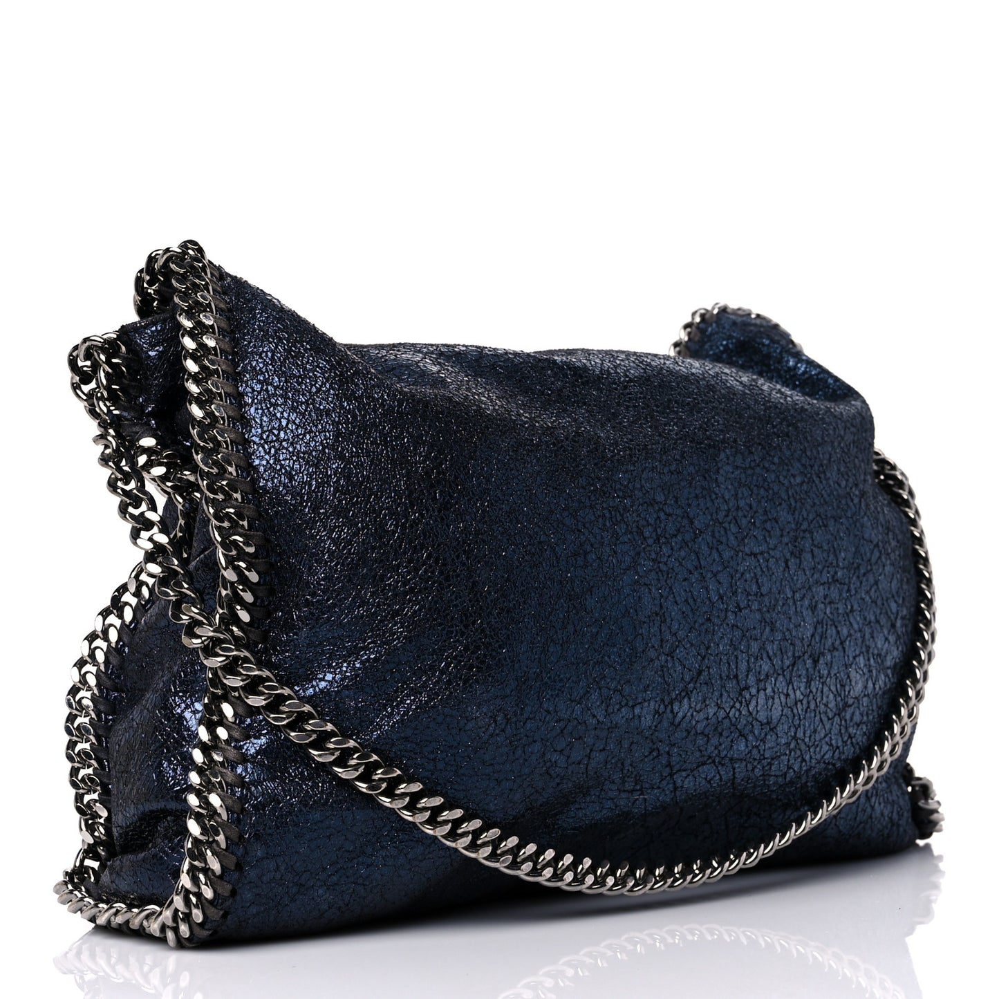 Metallic Crackle Falabella Fold Over Tote Navy