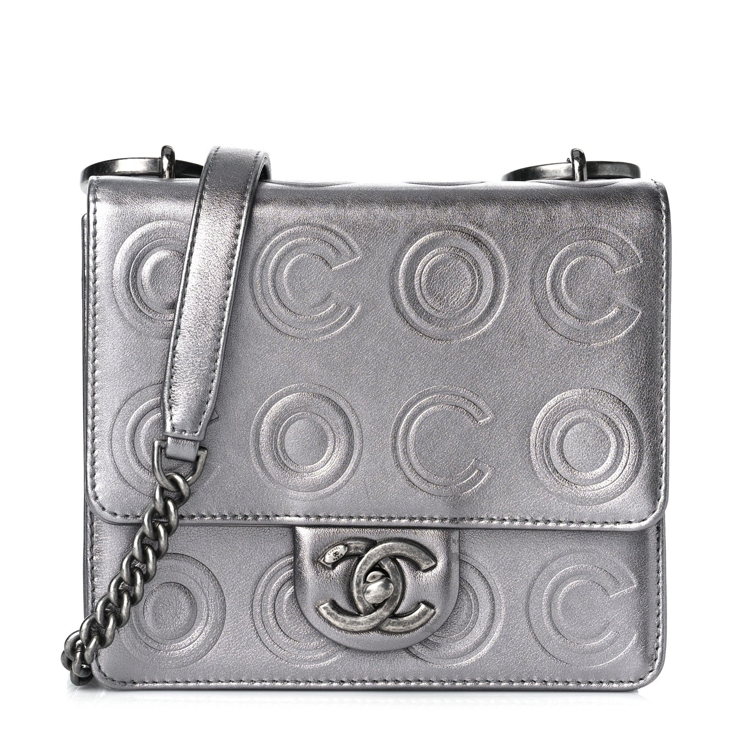 Metallic Calfskin Cocallover Square Flap Grey