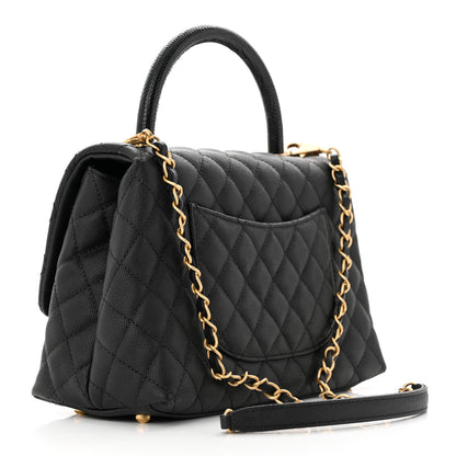 Chanel Caviar Lizard Embossed Quilted Small Coco Handle Flap Black 3 of 12