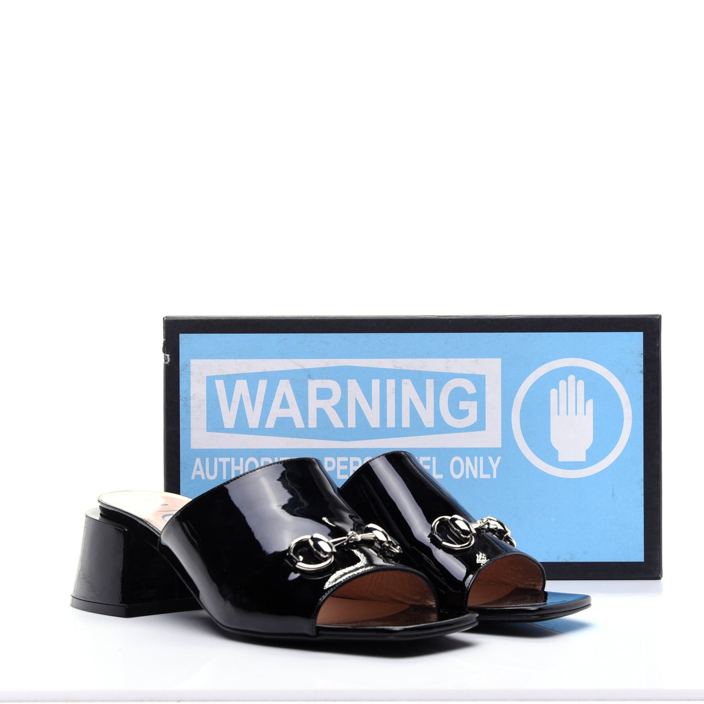 Patent Lexi Horsebit Mid-Heel Slide Sandals 40 Black