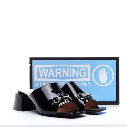 Gucci Patent Lexi Horsebit Mid-Heel Slide Sandals 40 Black 11 of 11