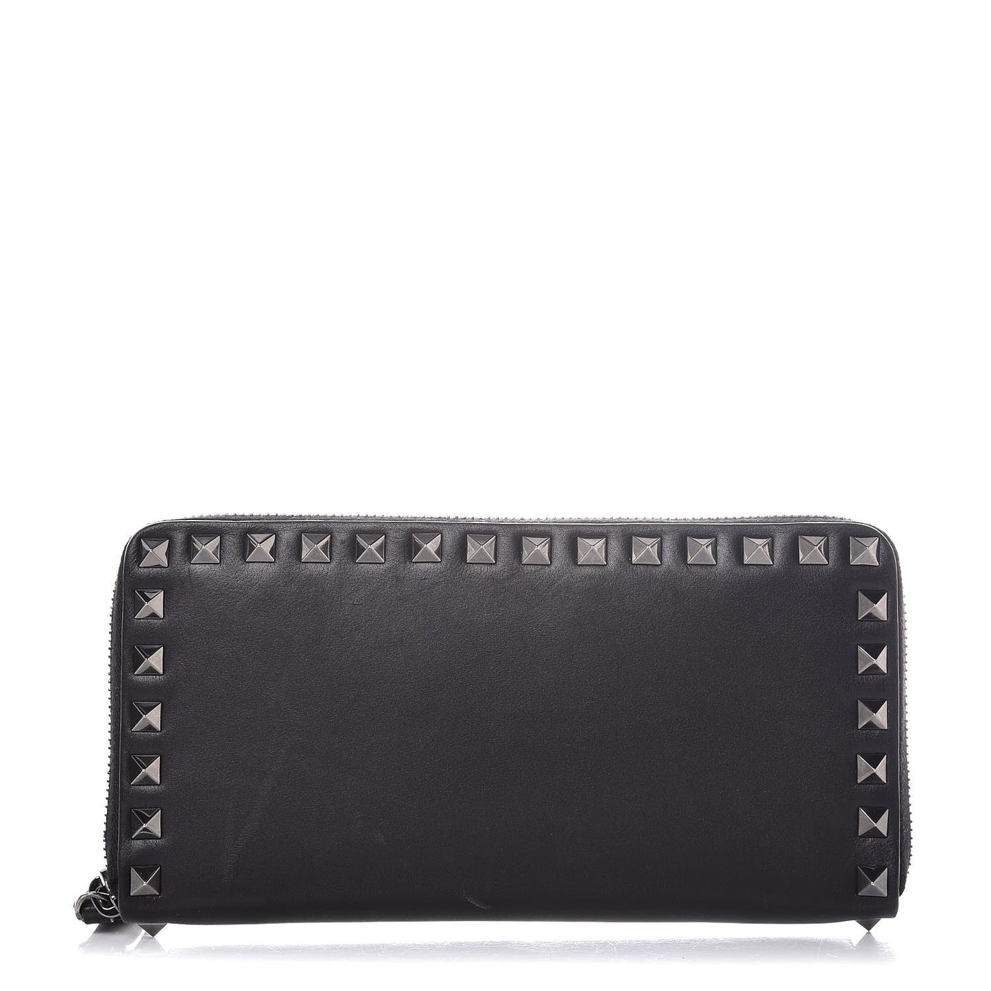 Calfskin Tonal Rockstud Zip Around Wallet Black