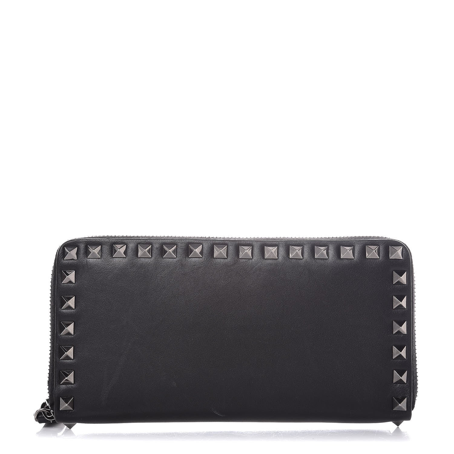 Valentino Garavani Calfskin Tonal Rockstud Zip Around Wallet Black 1 of 9
