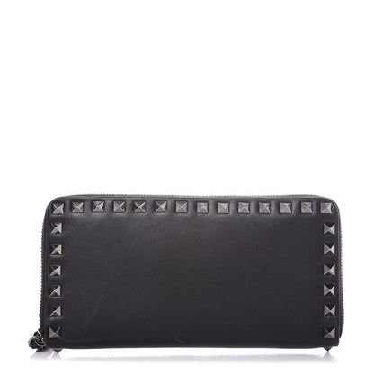 Valentino Garavani Calfskin Tonal Rockstud Zip Around Wallet Black 1 of 9
