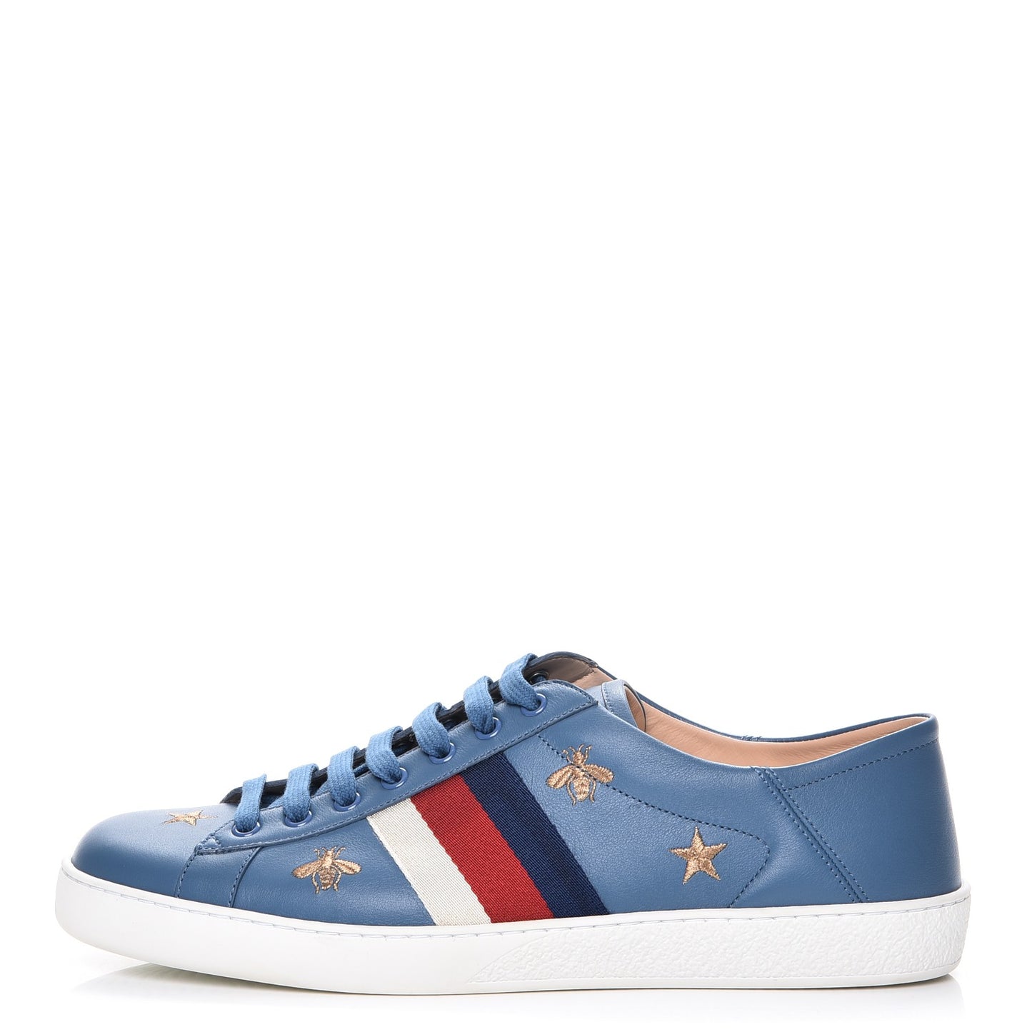 Calfskin Web Bee Star Embroidered Mens Sylvie Web Ace Sneakers 10.5 Blue