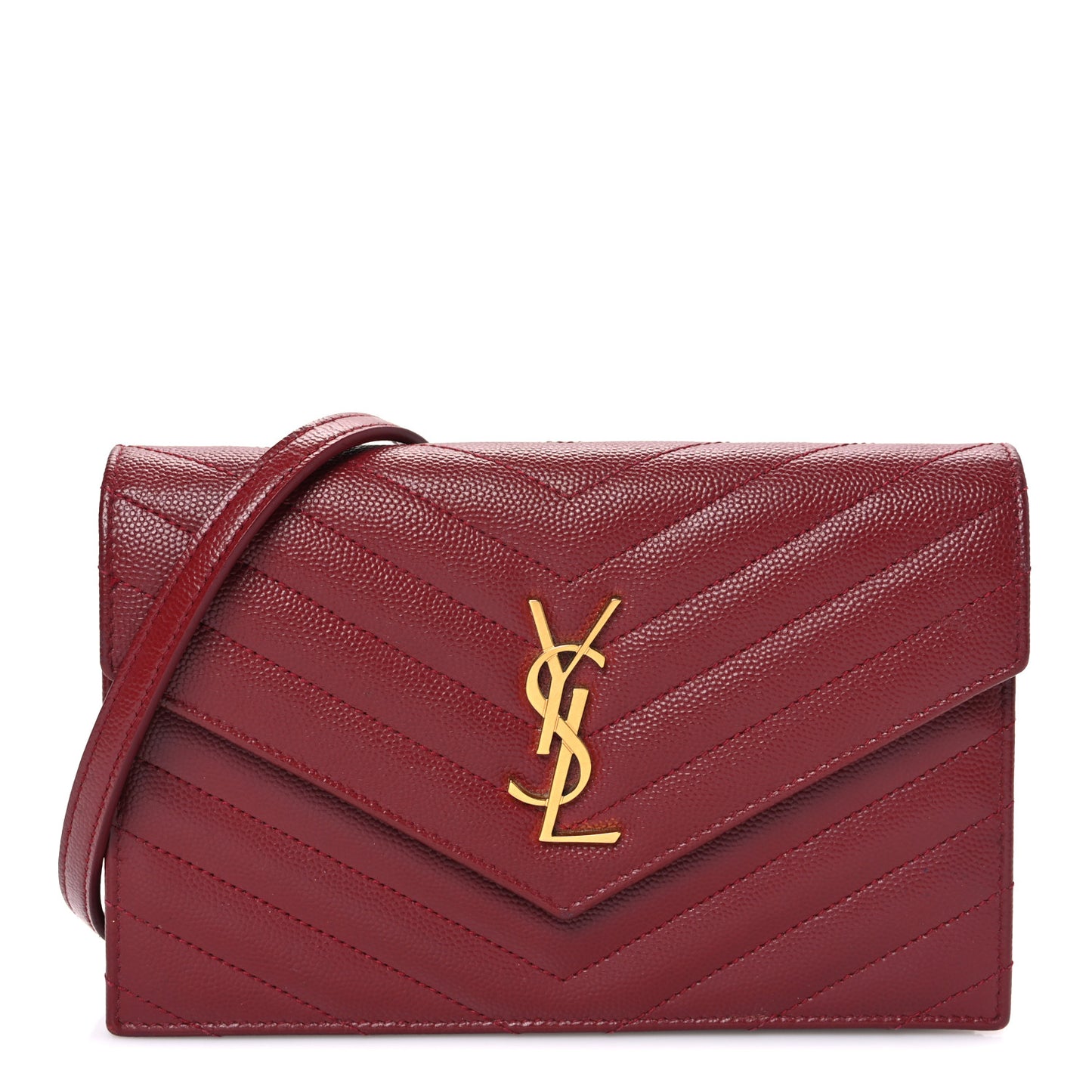 Grain De Poudre Matelasse Chevron Monogram Envelope Chain Wallet New Red