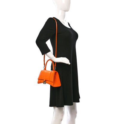 Balenciaga Shiny Calfskin Crocodile Embossed Small Hourglass Top Handle Bag Pop Orange 2 of 15
