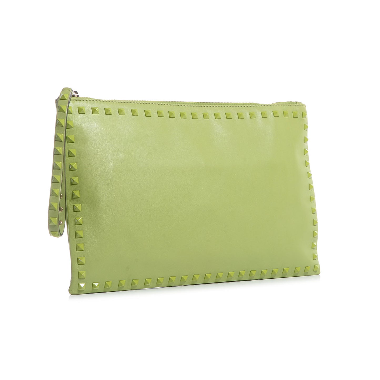 Vitello Monochrome Large Rockstud Zip Wristlet Pouch Pop Apple