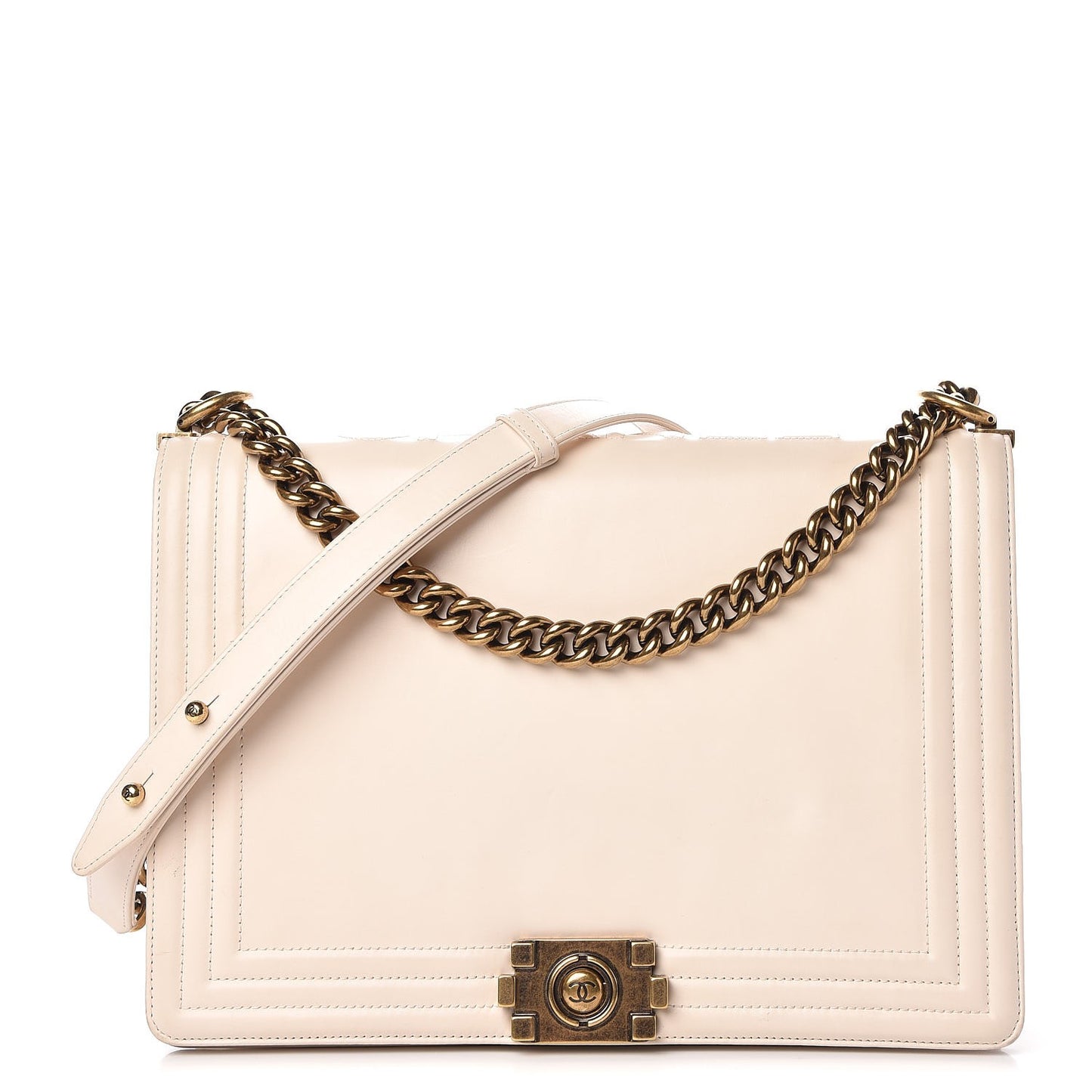 Glazed Calfskin Large Boy Flap Beige Clair