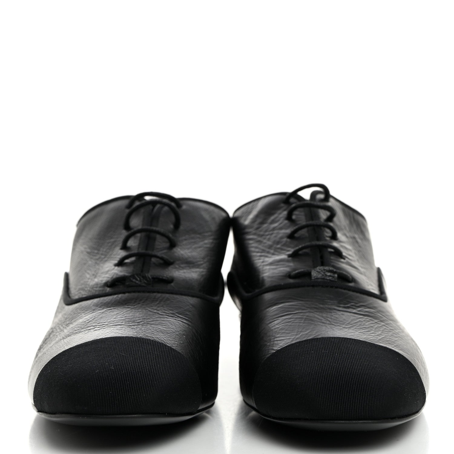 Chanel Crumpled Calfskin Womens CC Cap Toe Lace Up Oxfords 36 Black 2 of 8