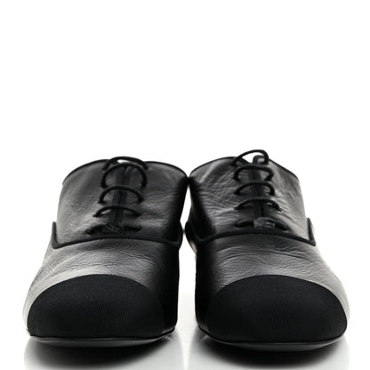 Chanel Crumpled Calfskin Womens CC Cap Toe Lace Up Oxfords 36 Black 2 of 8