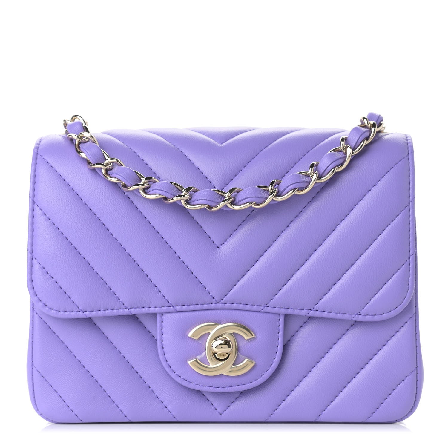 Chanel Lambskin Chevron Quilted Mini Square Flap Purple 1 of 9