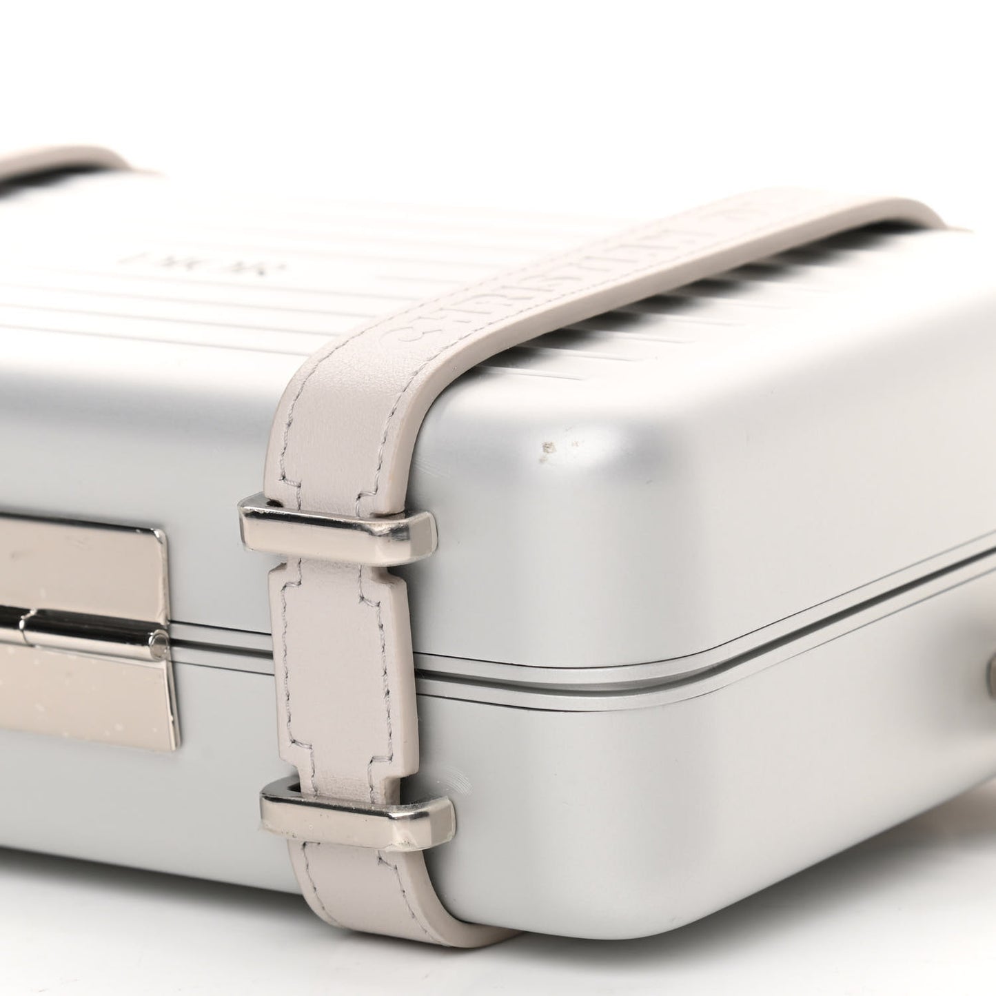 X RIMOWA Aluminum Personal Clutch On Strap Silver