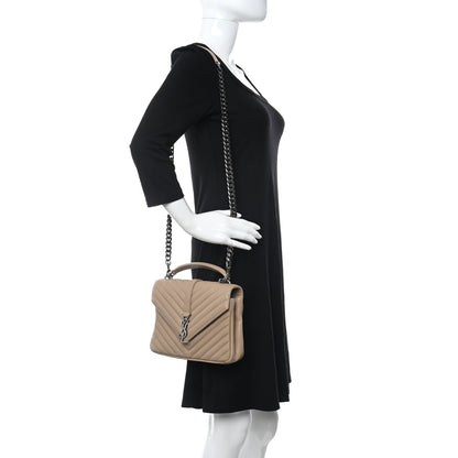 Saint Laurent Sheepskin Matelasse Chevron Monogram Medium College Bag Dark Beige 2 of 7