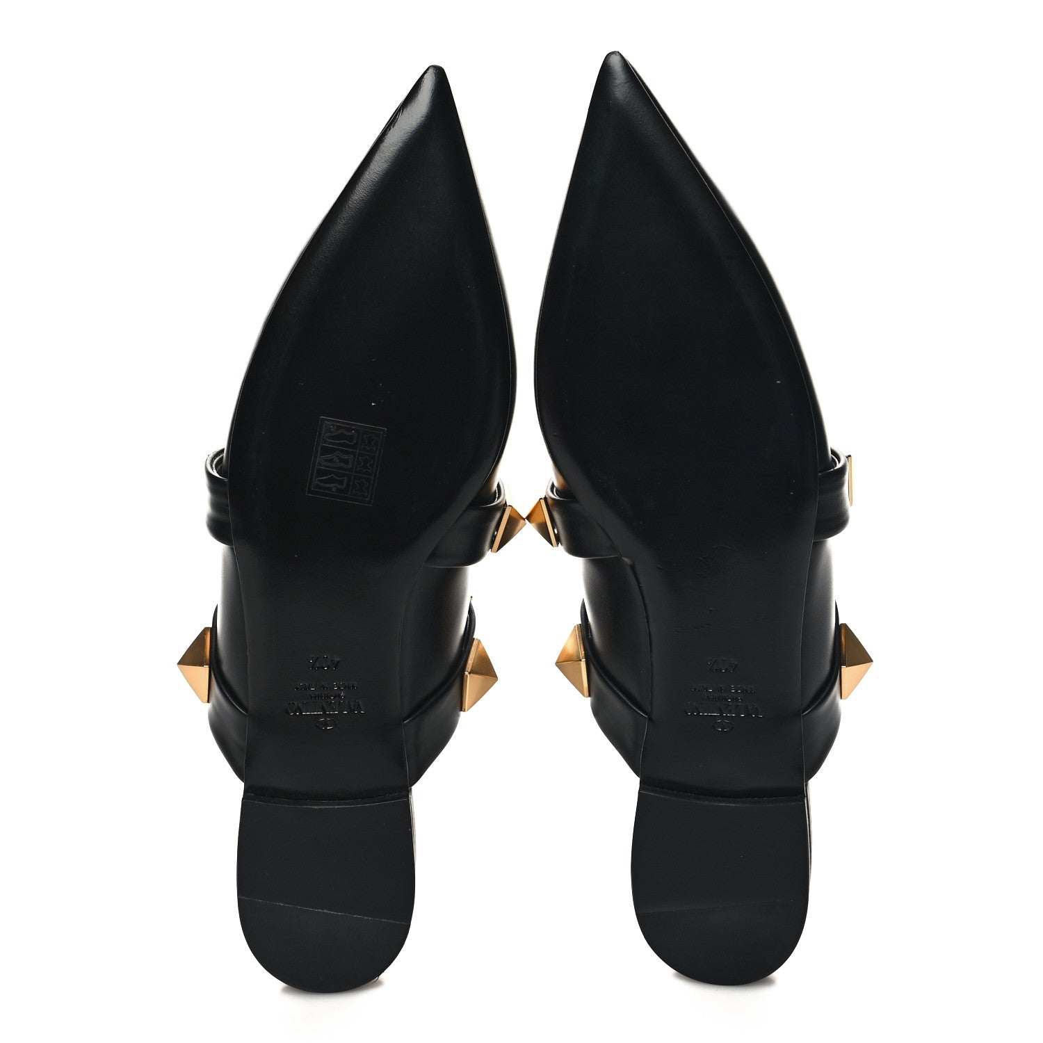 Valentino Garavani Calfskin Roman Stud Flat Mules 40.5 Black 5 of 9