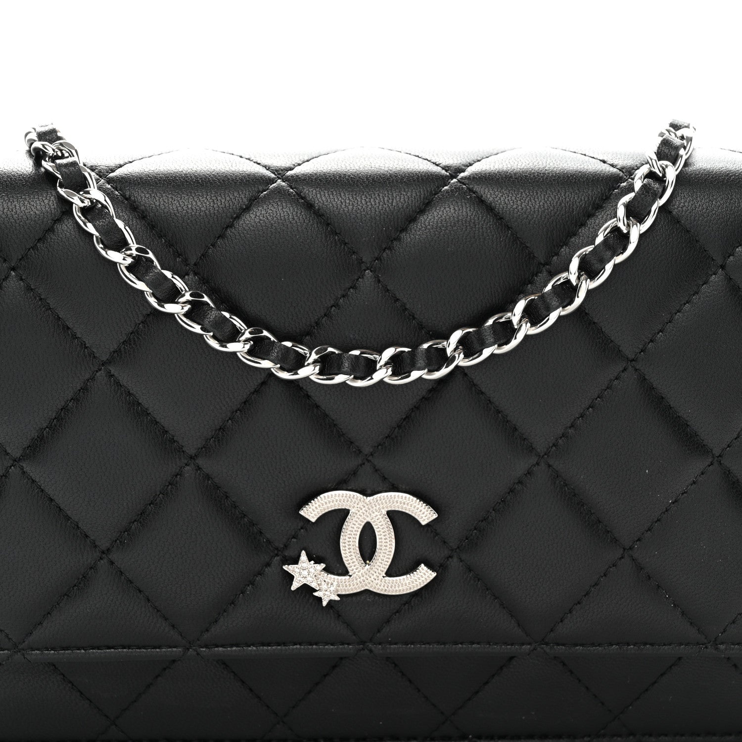 Chanel Lambskin Quilted Crystal Star Wallet On Chain Black 5 of 12