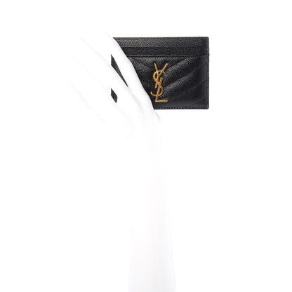 Saint Laurent Grain De Poudre Matelasse Chevron Monogram Credit Card Case Black 2 of 7