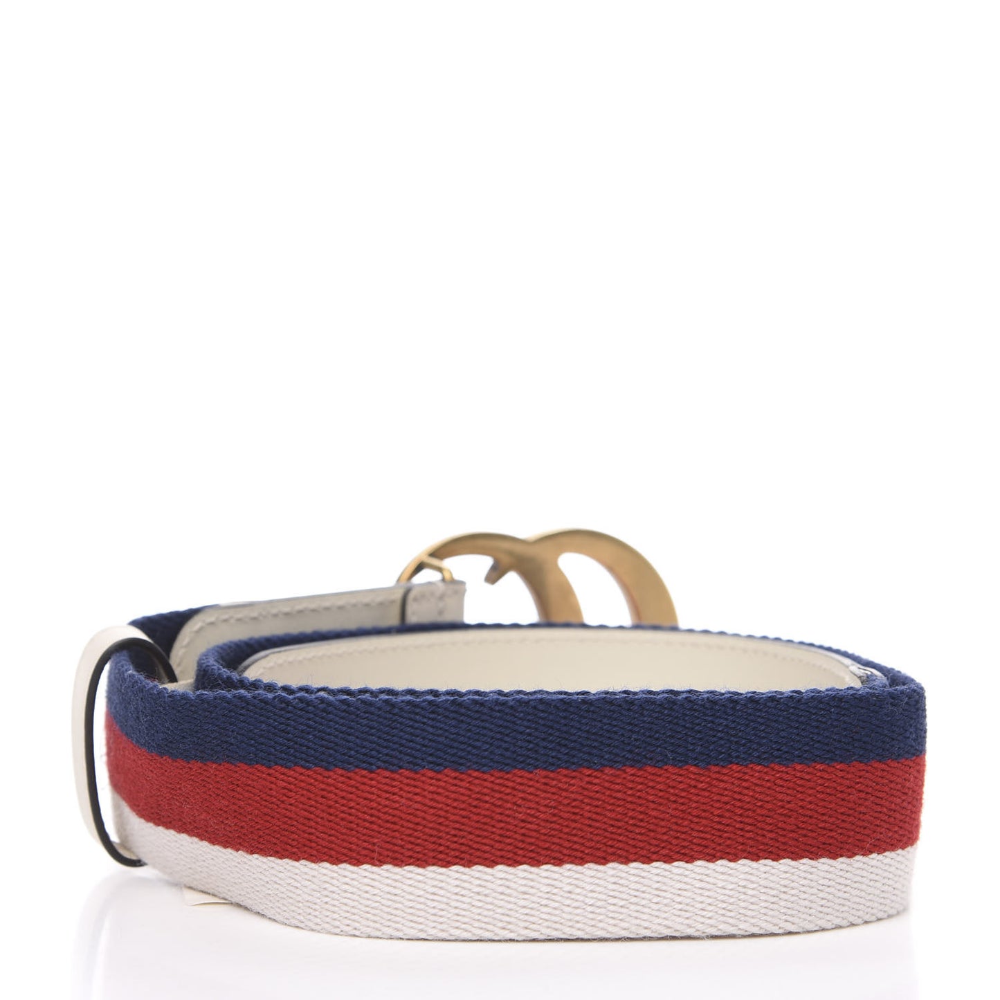 Nylon Calfskin Sylvie Web Double G 40mm Belt 80 32 Mystic White Hibiscus Red Maritime
