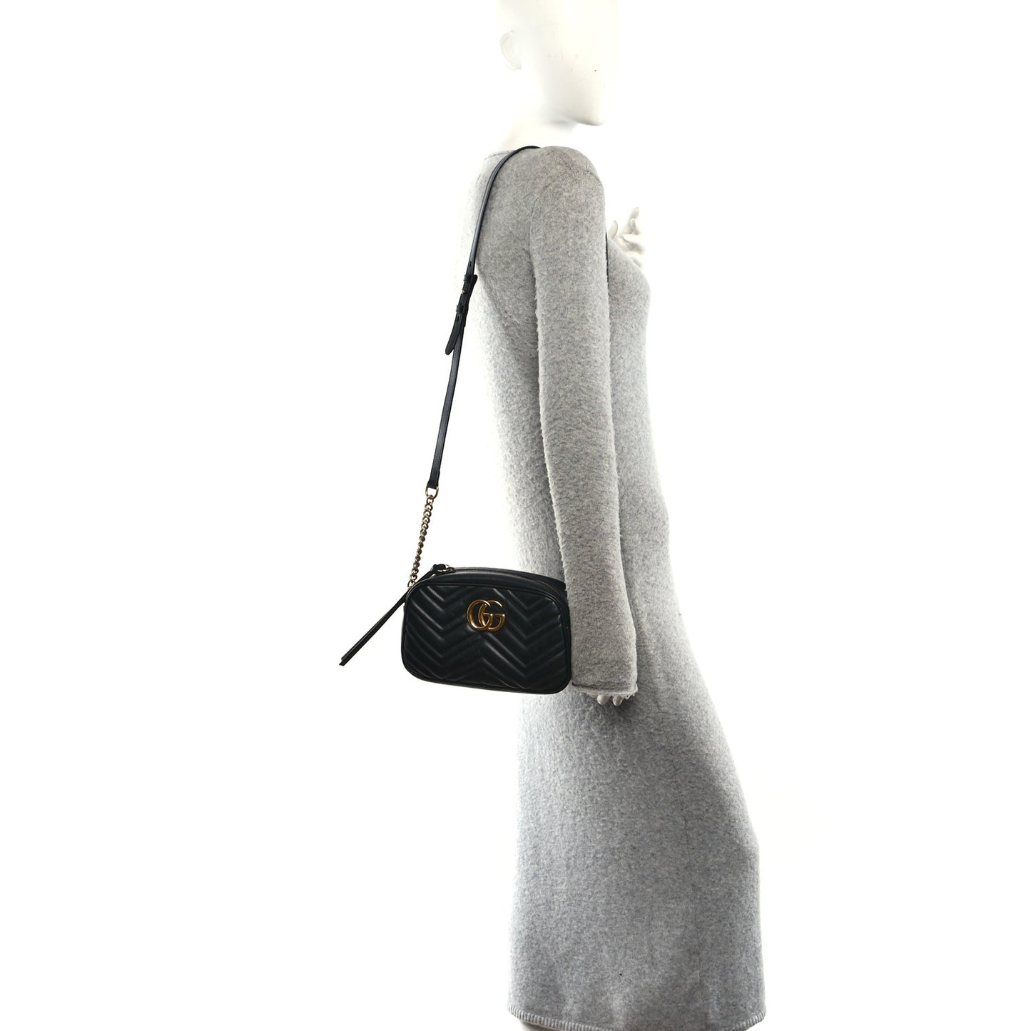 Calfskin Matelasse Small GG Marmont Chain Shoulder Bag Black