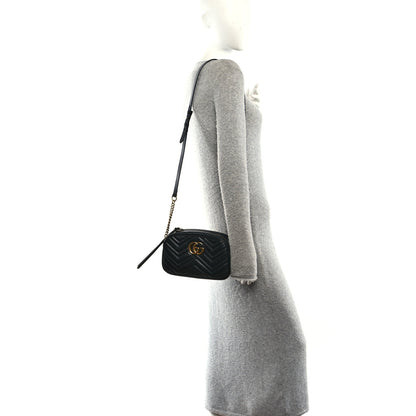 Gucci Calfskin Matelasse Small GG Marmont Chain Shoulder Bag Black 2 of 12