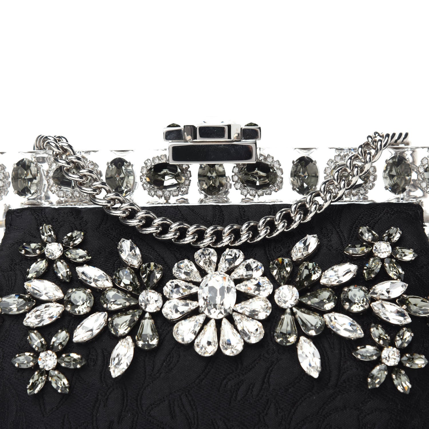 Dolce & Gabbana Satin Lace Crystal Embellished Plexis Glass Chain Clutch Black 9 of 9